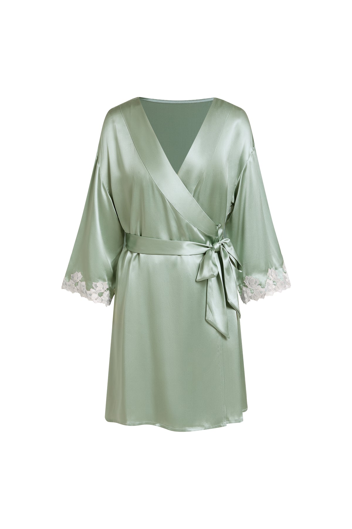 Viridian Lake Robe In Mulberry Silk - Misty Pine