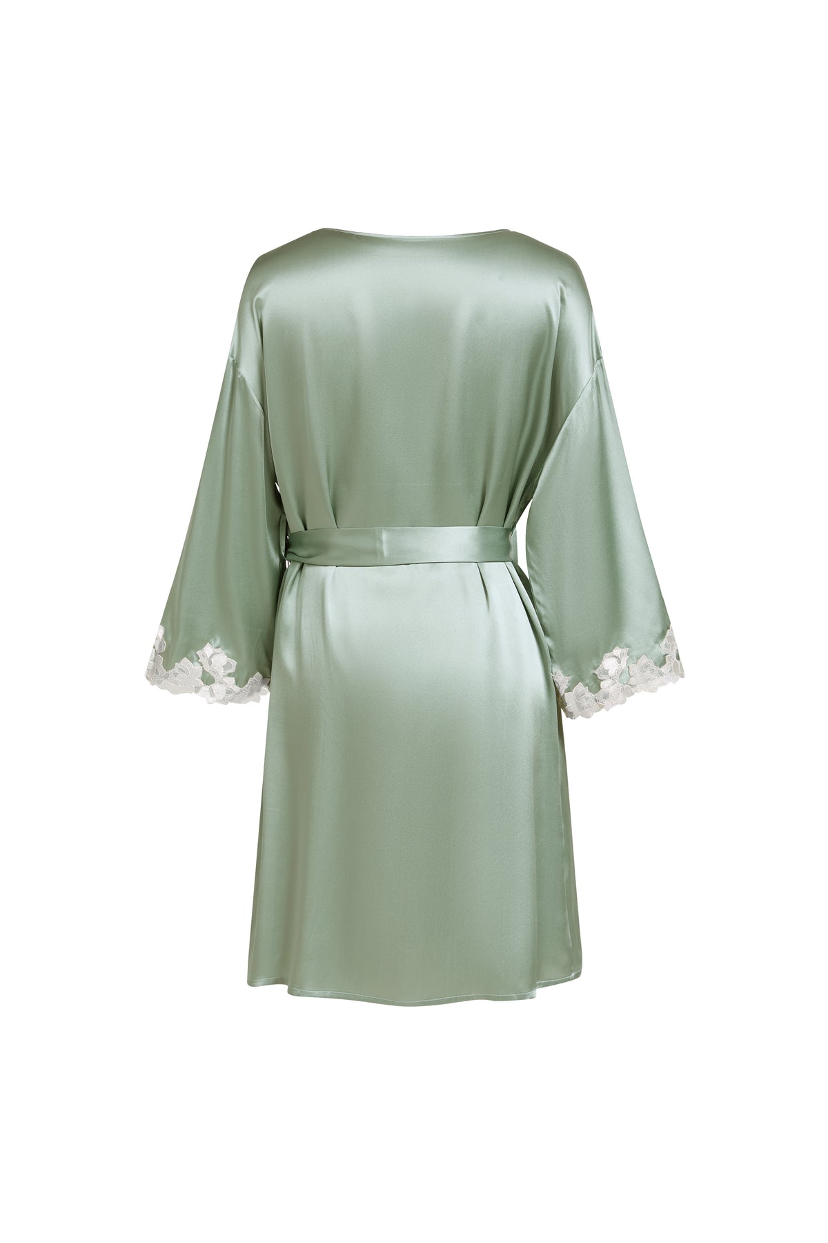 Viridian Lake Robe In Mulberry Silk - Misty Pine