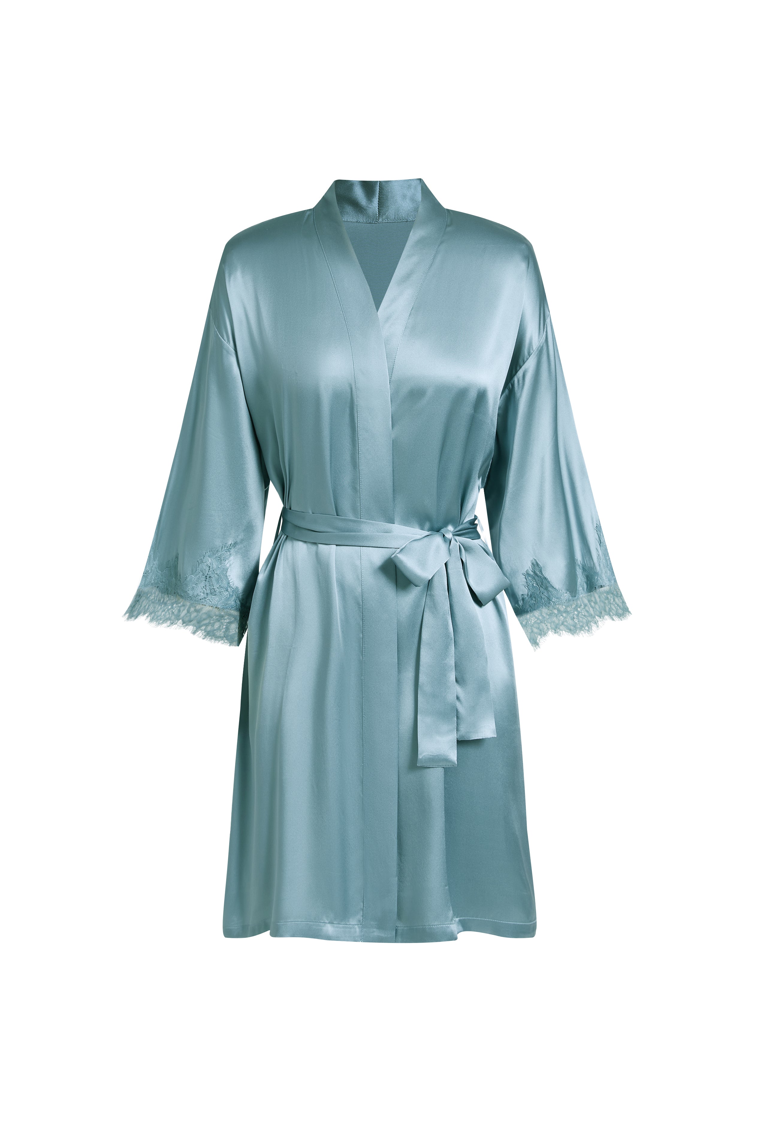 Viridian Lake Robe In Mulberry Silk - Twilight Sea