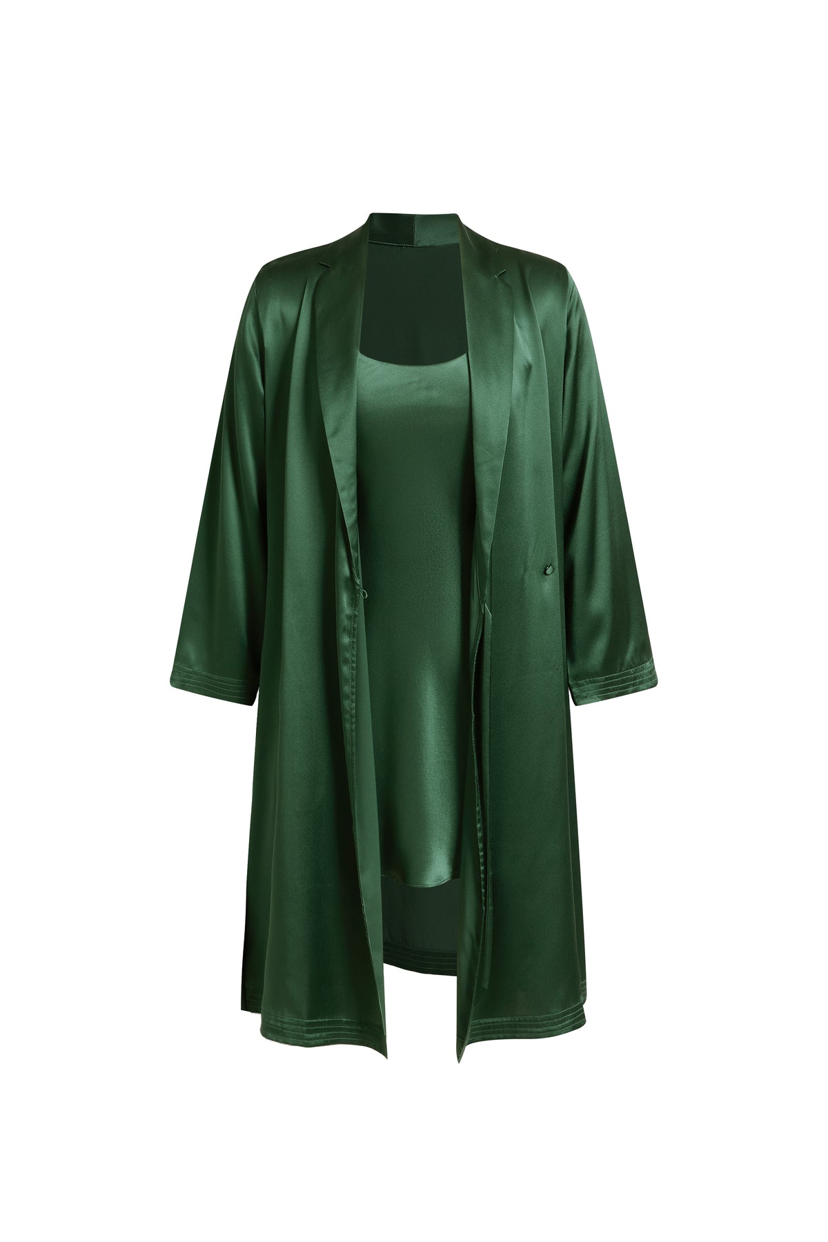 Viridian Lake Chemise and Robe Set In Mulberry Silk - Pine Shadow