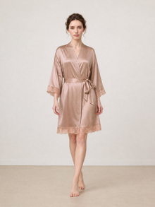 Wheat Shadows Robe In Mulberry Silk - Latte Harvest