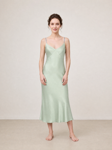 Viridian Lake Midi Slip Dress In Mulberry Silk - Misty Pine
