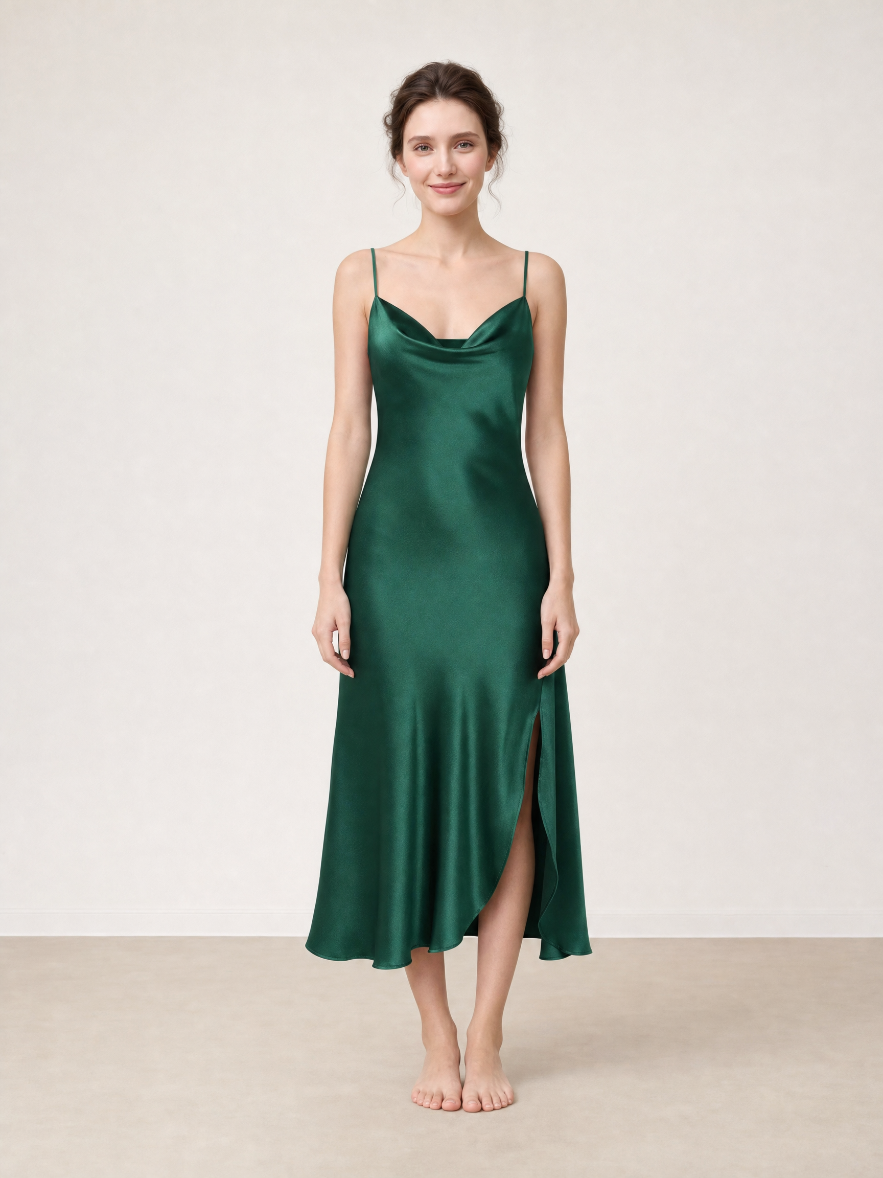 Viridian Lake Midi Slip Dress In Mulberry Silk - Pine Shadow