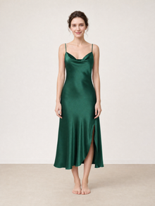 Viridian Lake Midi Slip Dress In Mulberry Silk - Pine Shadow