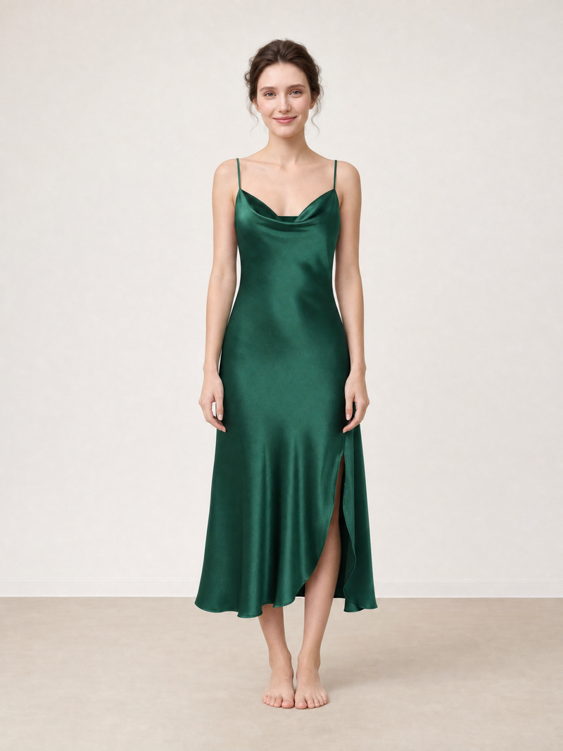 Viridian Lake Midi Slip Dress In Mulberry Silk - Pine Shadow