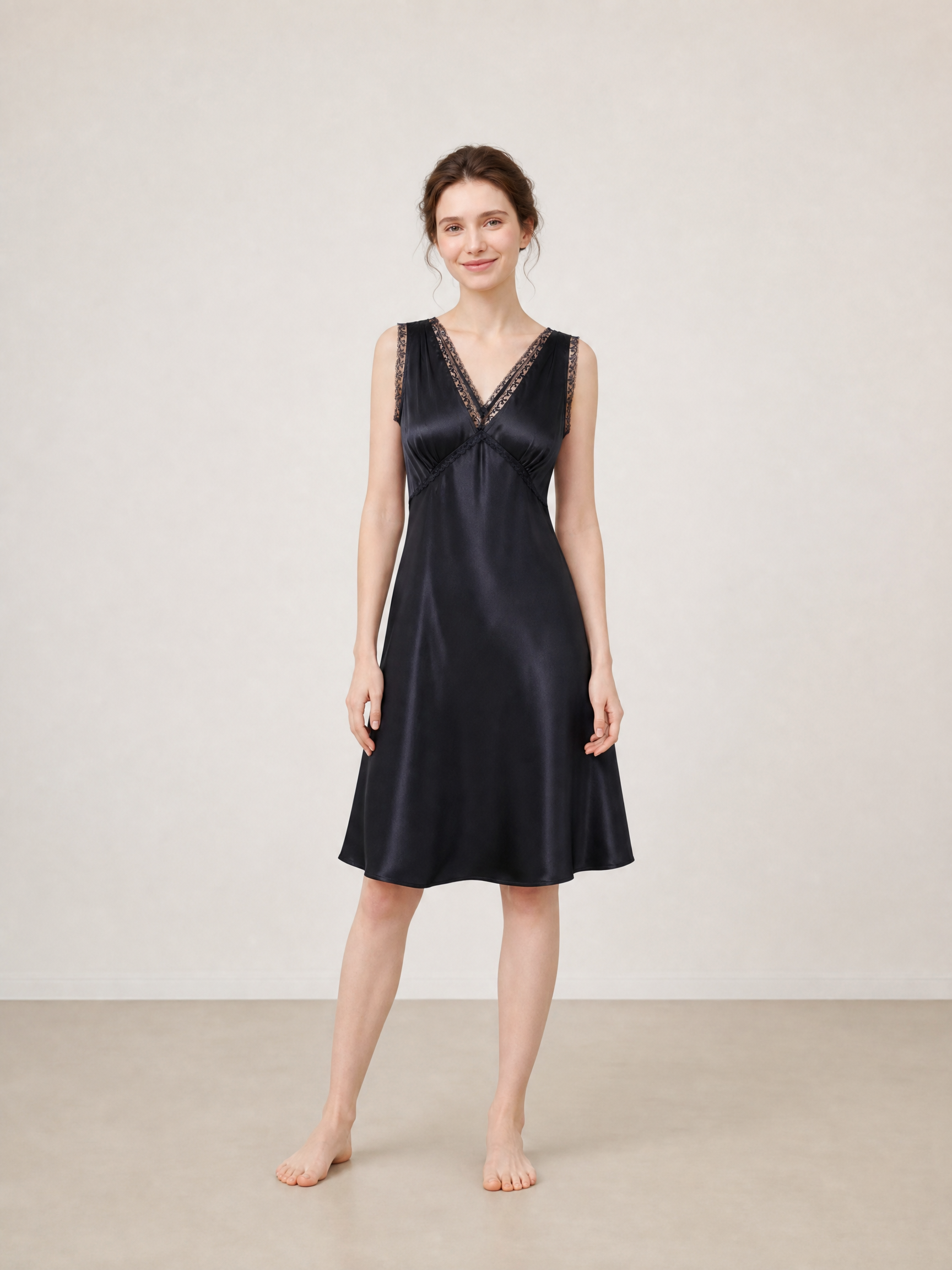 Midnight indigo Slip Dress In Mulberry Silk - Onyx Night