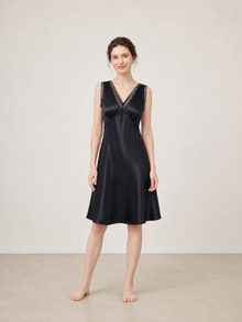 Midnight indigo Slip Dress In Mulberry Silk - Onyx Night