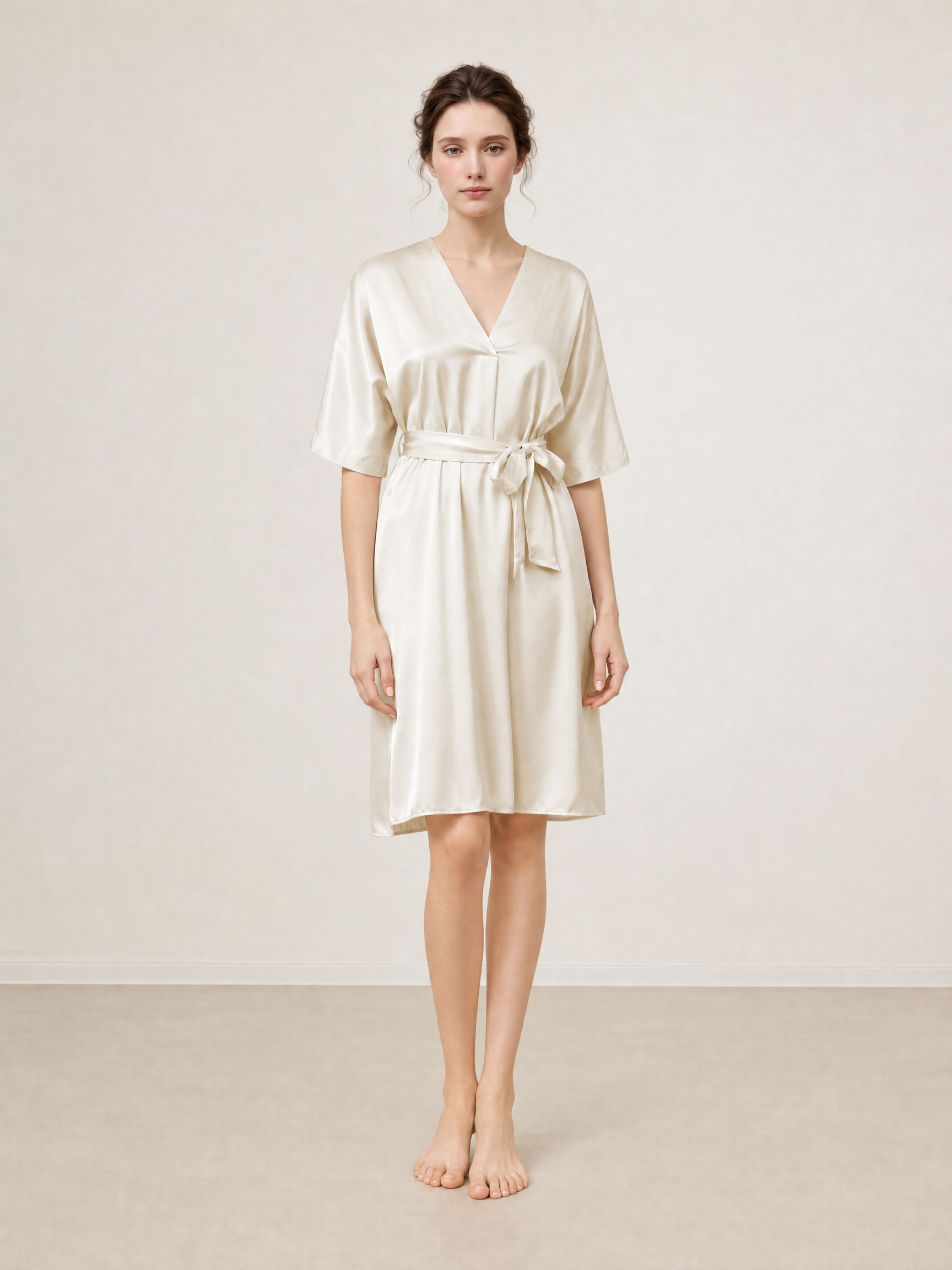 Wheat Shadows Robe In Mulberry Silk - Field Straw