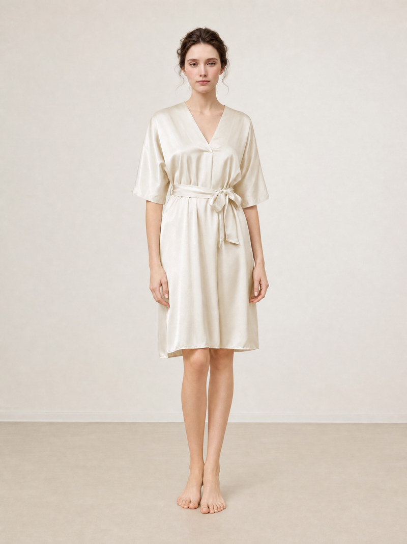 Wheat Shadows Robe In Mulberry Silk - Field Straw