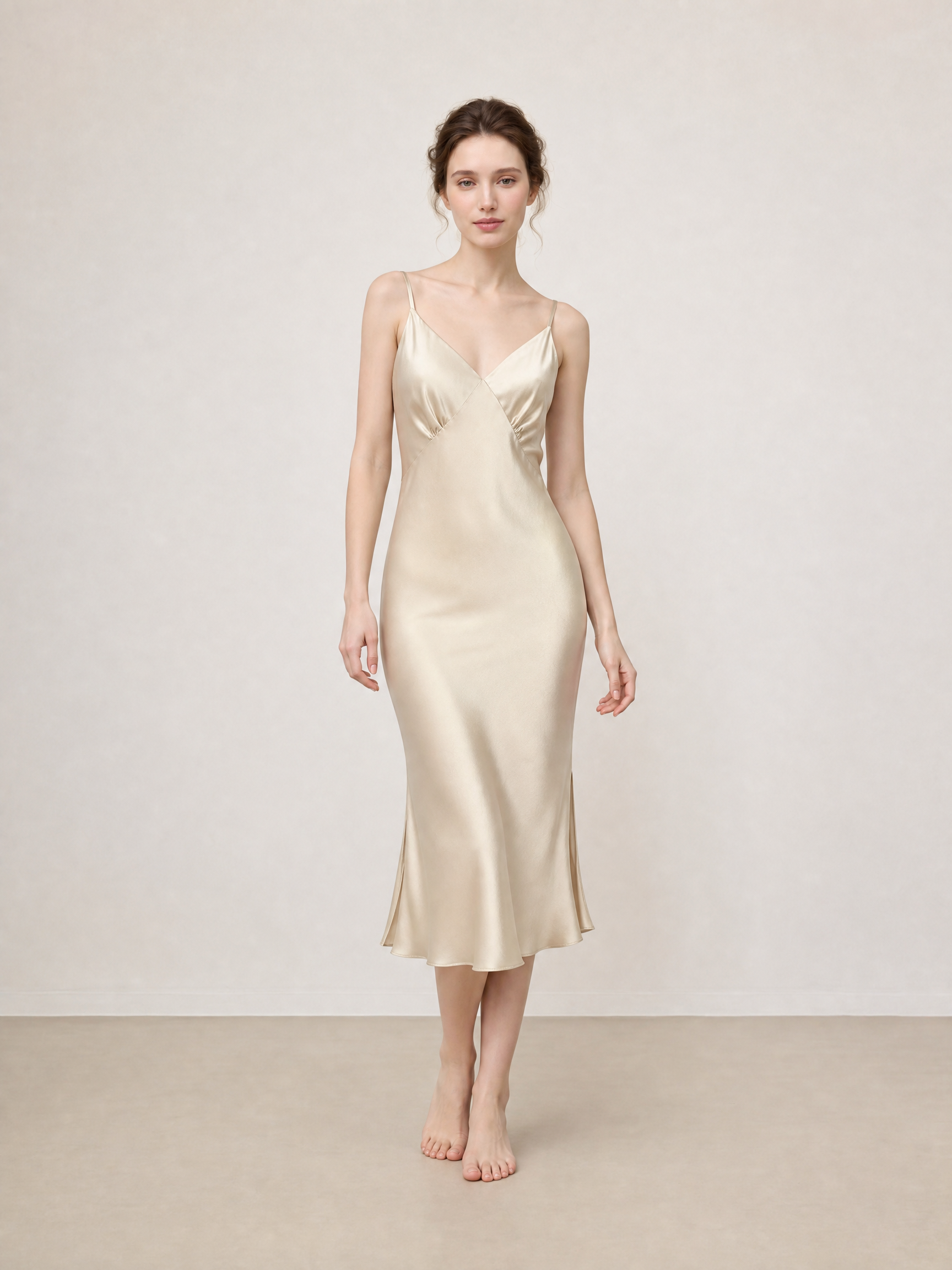 Wheat Shadows Slip Dress In Mulberry Silk - Champagne Breeze