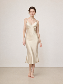 Wheat Shadows Slip Dress In Mulberry Silk - Champagne Breeze