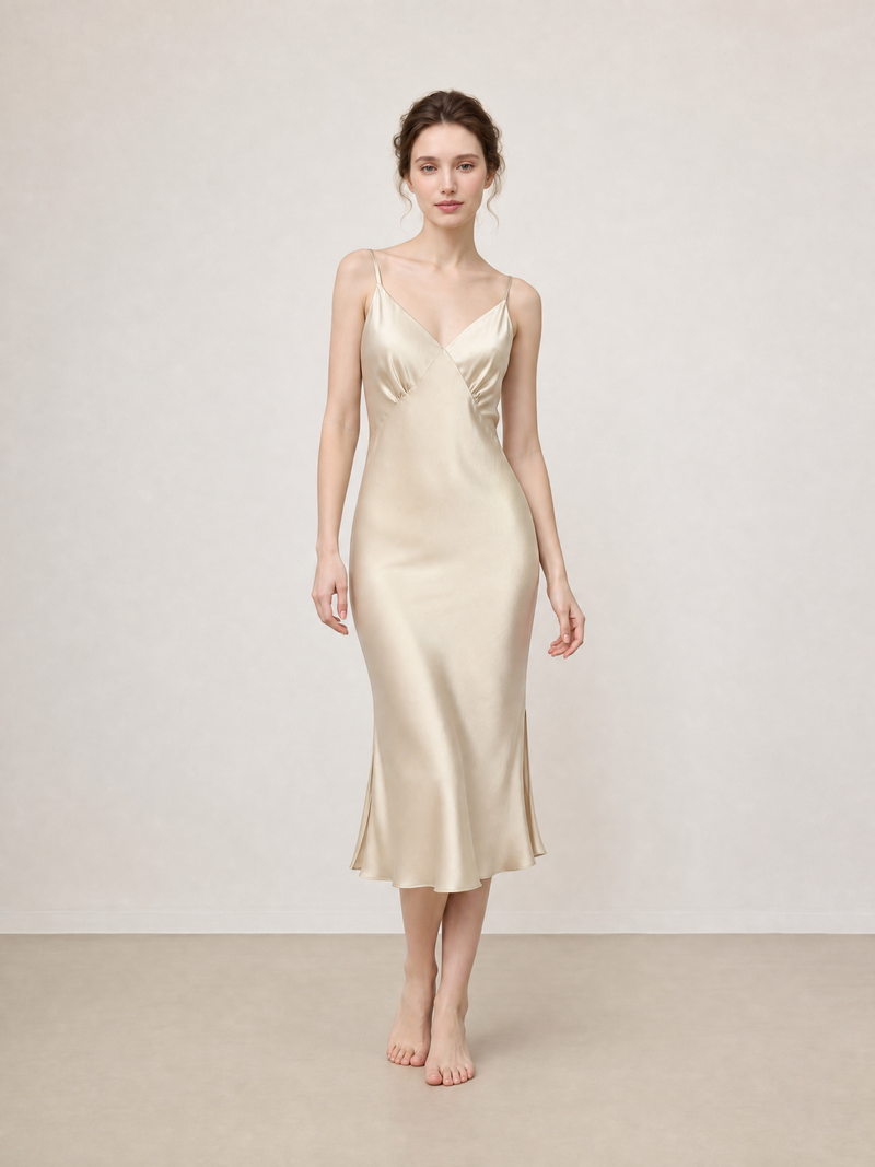 Wheat Shadows Slip Dress In Mulberry Silk - Champagne Breeze
