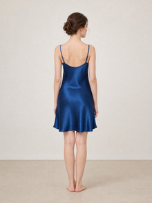 Midnight indigo Slip Dress In Mulberry Silk - Ink Depth