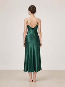 Viridian Lake Midi Slip Dress In Mulberry Silk - Pine Shadow