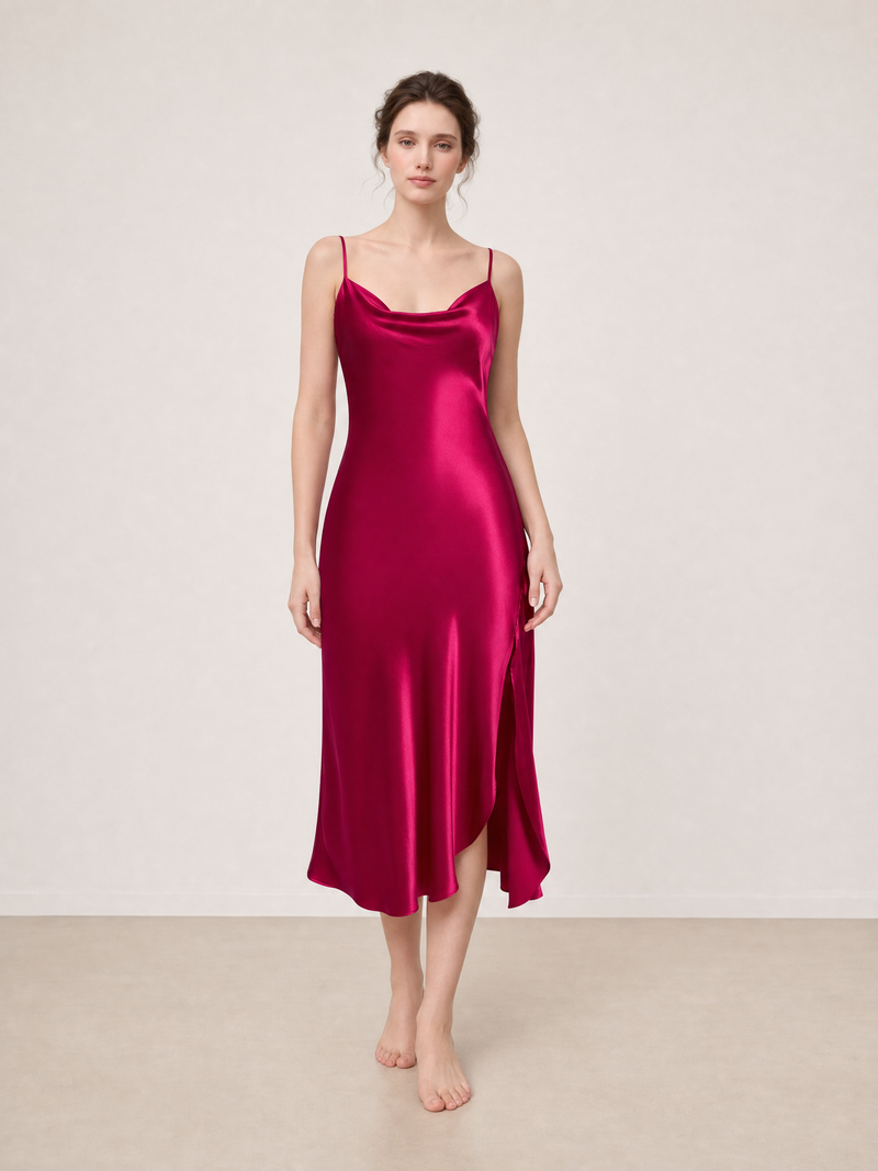 Crimson Maple Slip Dress In Mulberry Silk - Mulled Wine