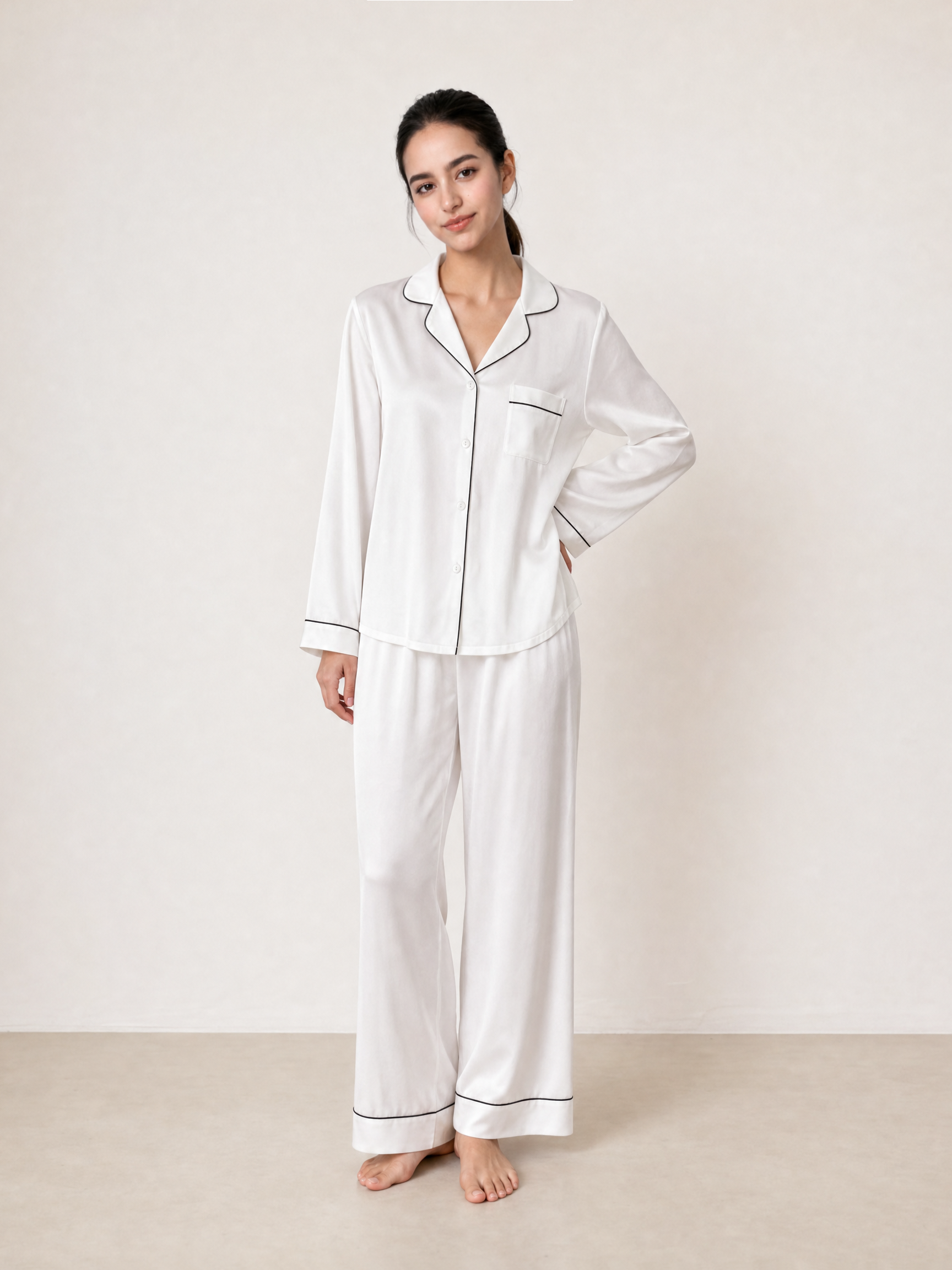 Lunar Glow Silk Pajama Set In Mulberry Silk - Moonbeam