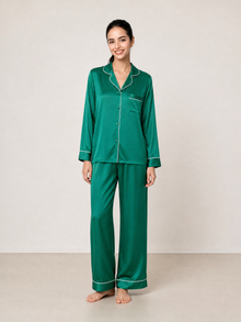 Viridian Lake Silk Pajama Set In Mulberry Silk - Viridian Depth