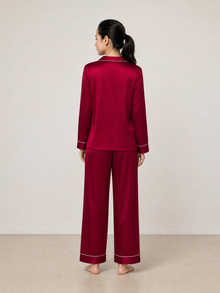 Crimson Maple Silk Pajama Set In Mulberry Silk - Mulled Wine