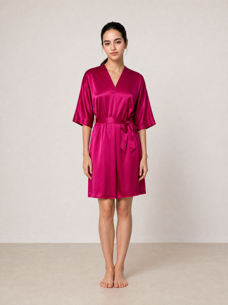 Crimson Maple Robe In Mulberry Silk - Mulled Wine