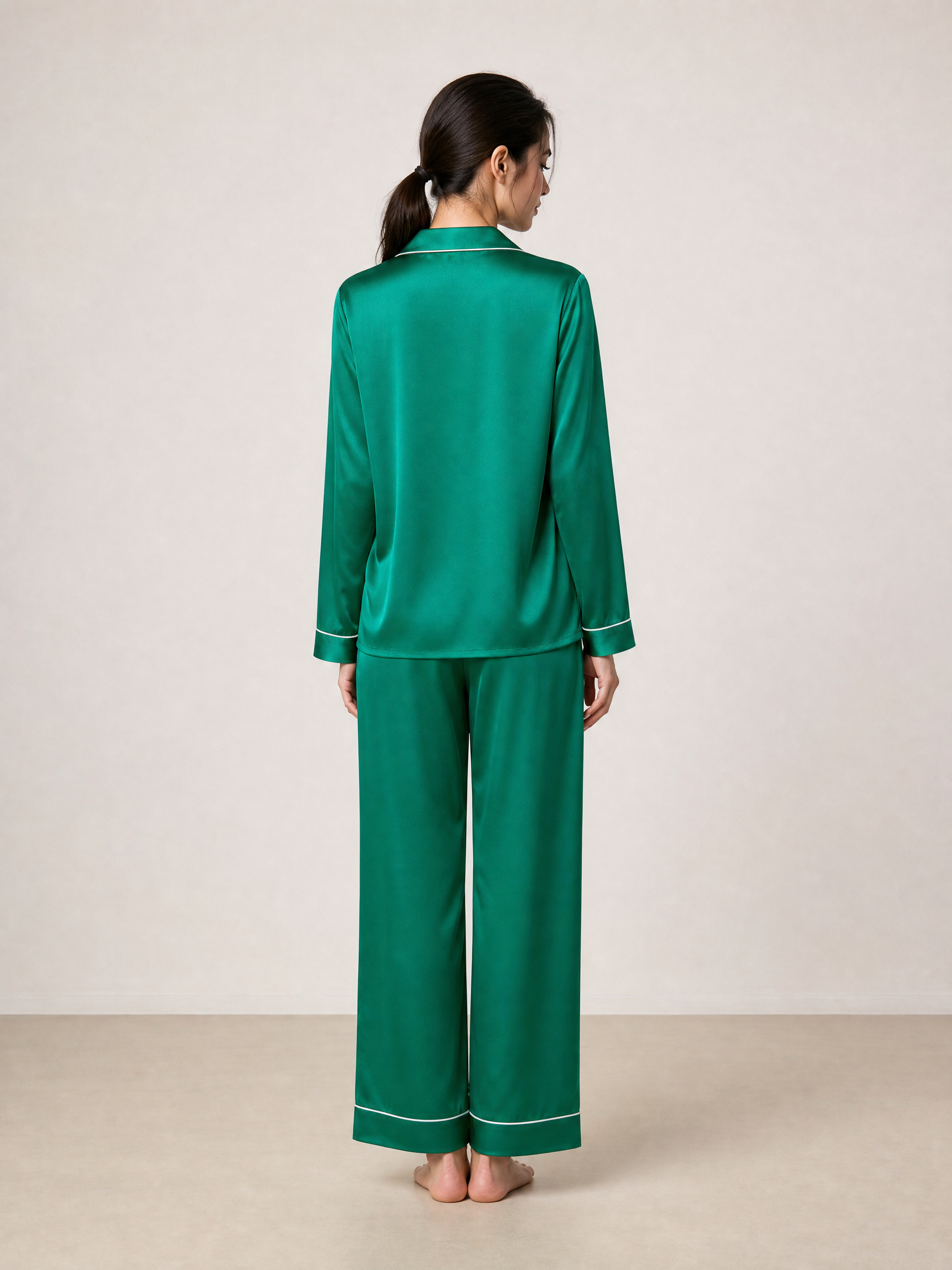 Viridian Lake Silk Pajama Set In Mulberry Silk - Viridian Depth
