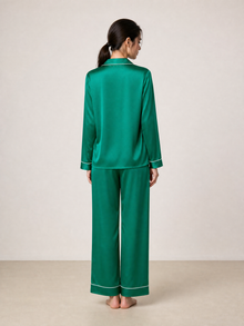 Viridian Lake Silk Pajama Set In Mulberry Silk - Viridian Depth