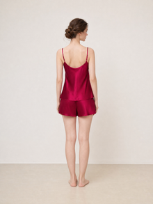 Crimson Maple Cami and Shorts Set In Mulberry Silk - Mulled Wine