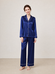 Midnight indigo Silk Pajama Set In Mulberry Silk - Indigo Drift
