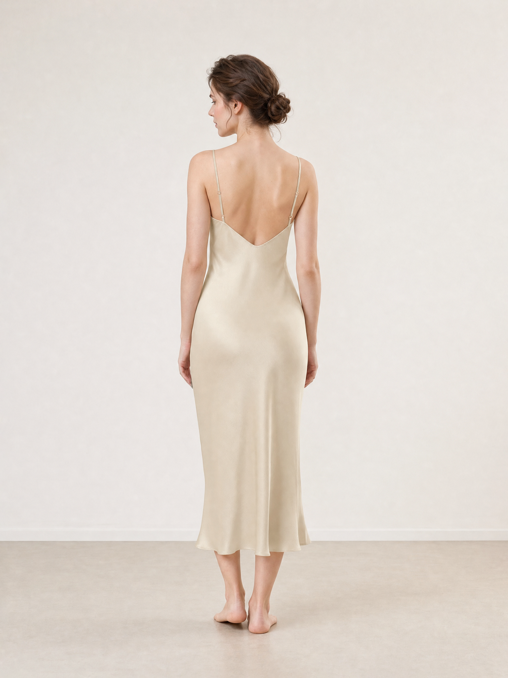 Wheat Shadows Slip Dress In Mulberry Silk - Champagne Breeze