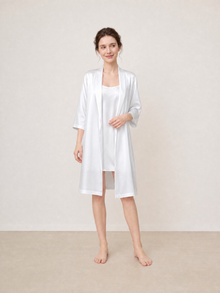 Lunar Glow Chemise and Robe Set In Mulberry Silk - Moonbeam