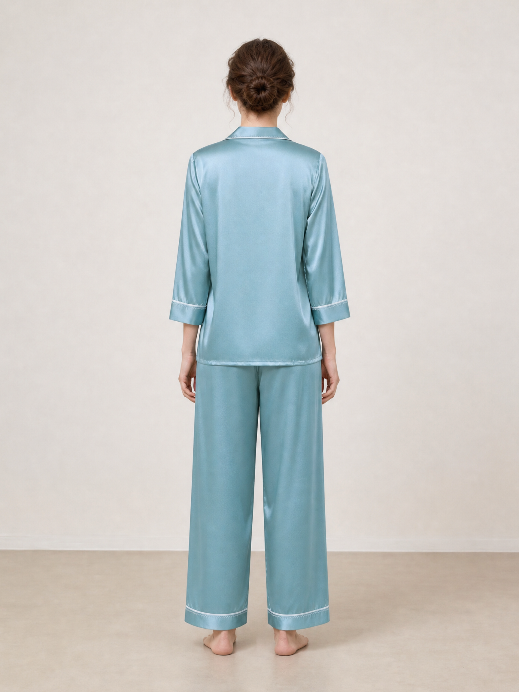 Viridian Lake Silk Pajama Set In Mulberry Silk - Twilight Sea