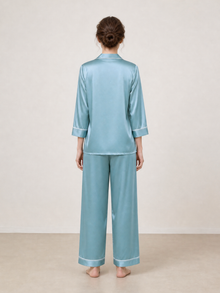 Viridian Lake Silk Pajama Set In Mulberry Silk - Twilight Sea