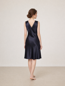 Midnight indigo Slip Dress In Mulberry Silk - Onyx Night