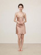 Wheat Shadows Slip Dress In Mulberry Silk - Latte Harvest