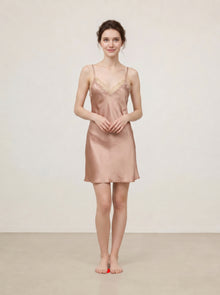 Wheat Shadows Slip Dress In Mulberry Silk - Latte Harvest