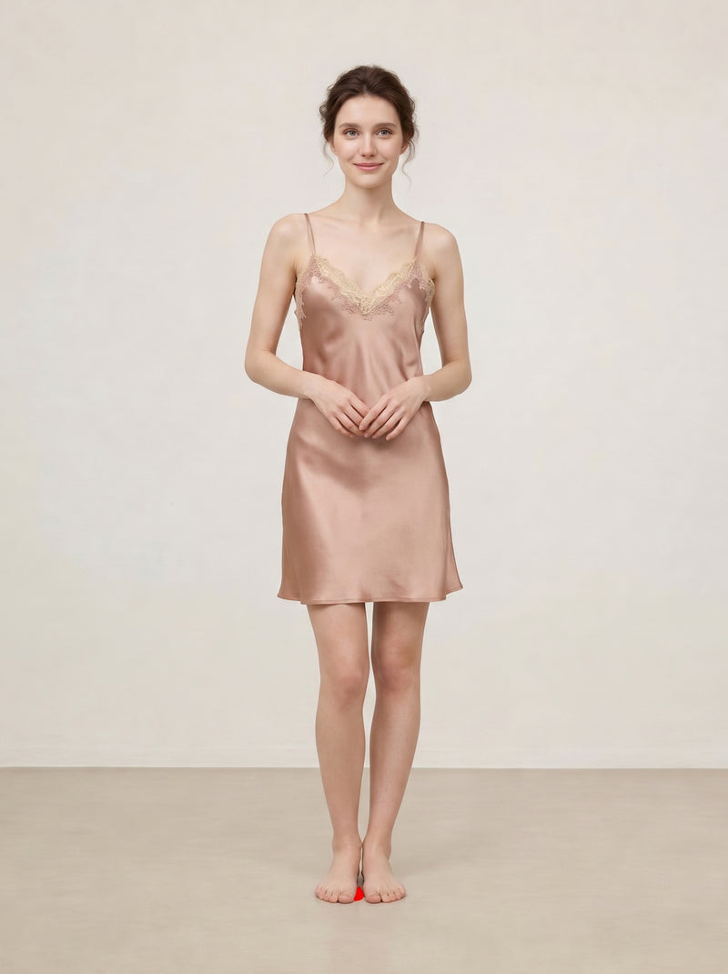 Wheat Shadows Slip Dress In Mulberry Silk - Latte Harvest