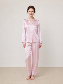 Blushing Skies Silk Pajama Set In Mulberry Silk - Afterglow Rose