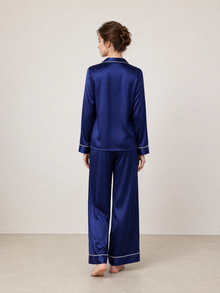 Midnight indigo Silk Pajama Set In Mulberry Silk - Indigo Drift