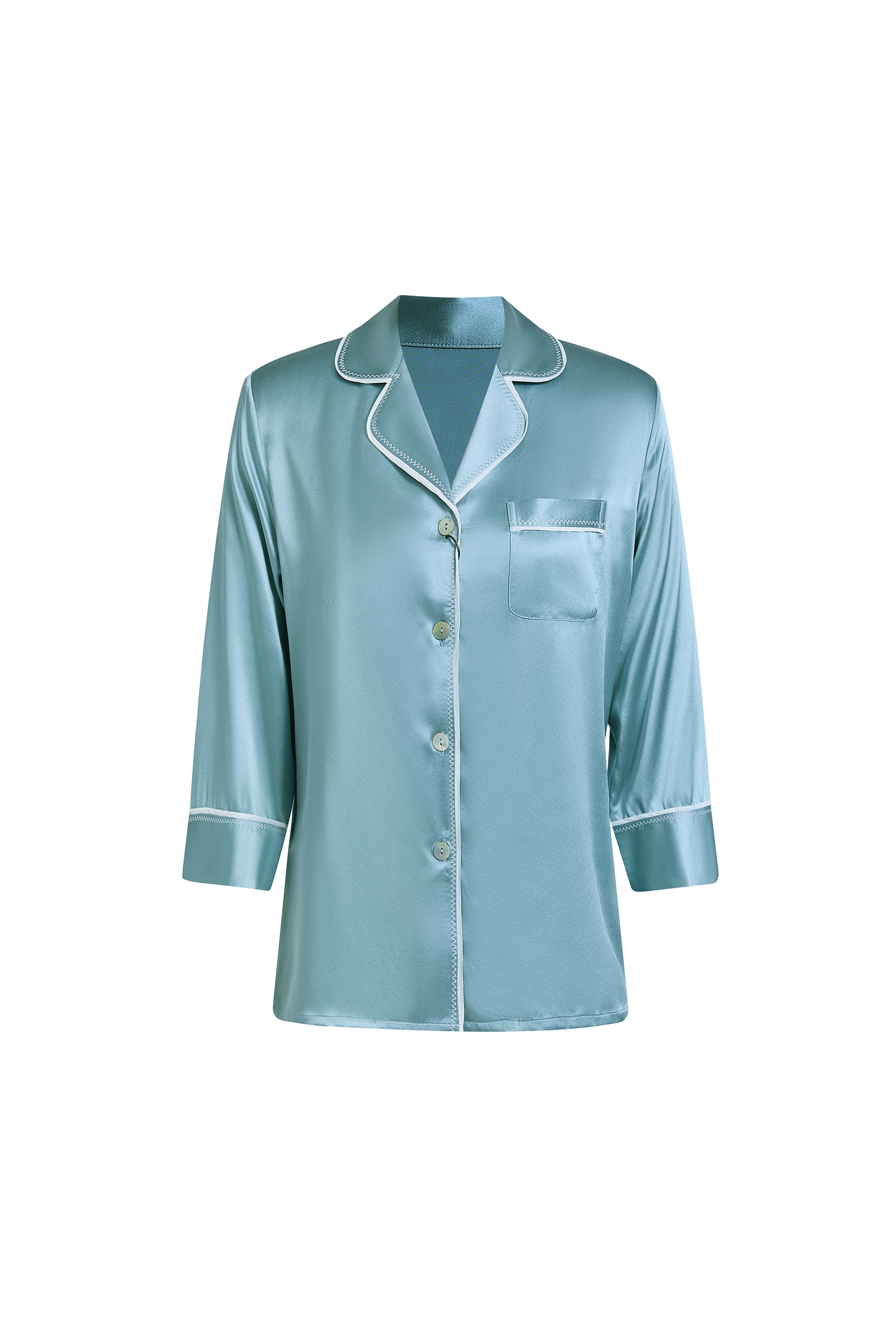 Viridian Lake Silk Pajama Set In Mulberry Silk - Twilight Sea