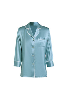 Viridian Lake Silk Pajama Set In Mulberry Silk - Twilight Sea