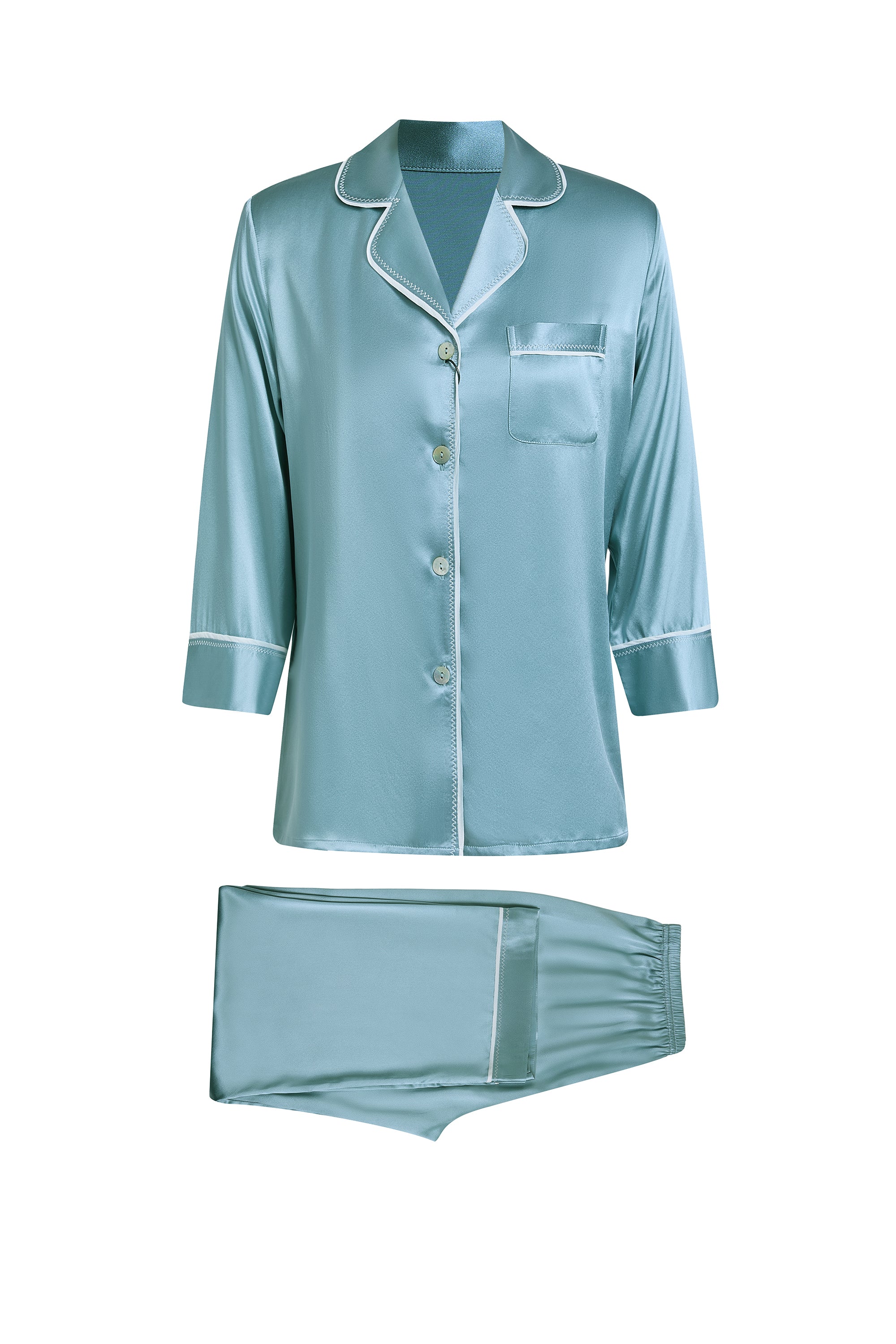 Viridian Lake Silk Pajama Set In Mulberry Silk - Twilight Sea