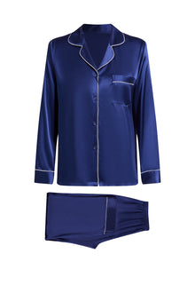 Midnight indigo Silk Pajama Set In Mulberry Silk - Indigo Drift