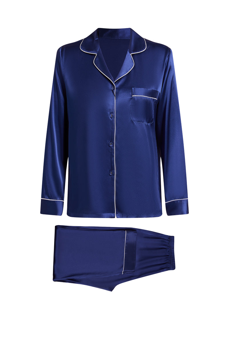 Midnight indigo Silk Pajama Set In Mulberry Silk - Indigo Drift