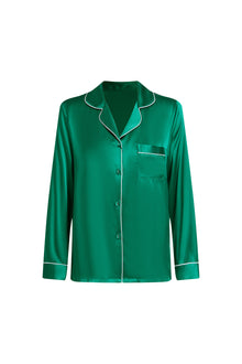 Viridian Lake Silk Pajama Set In Mulberry Silk - Viridian Depth