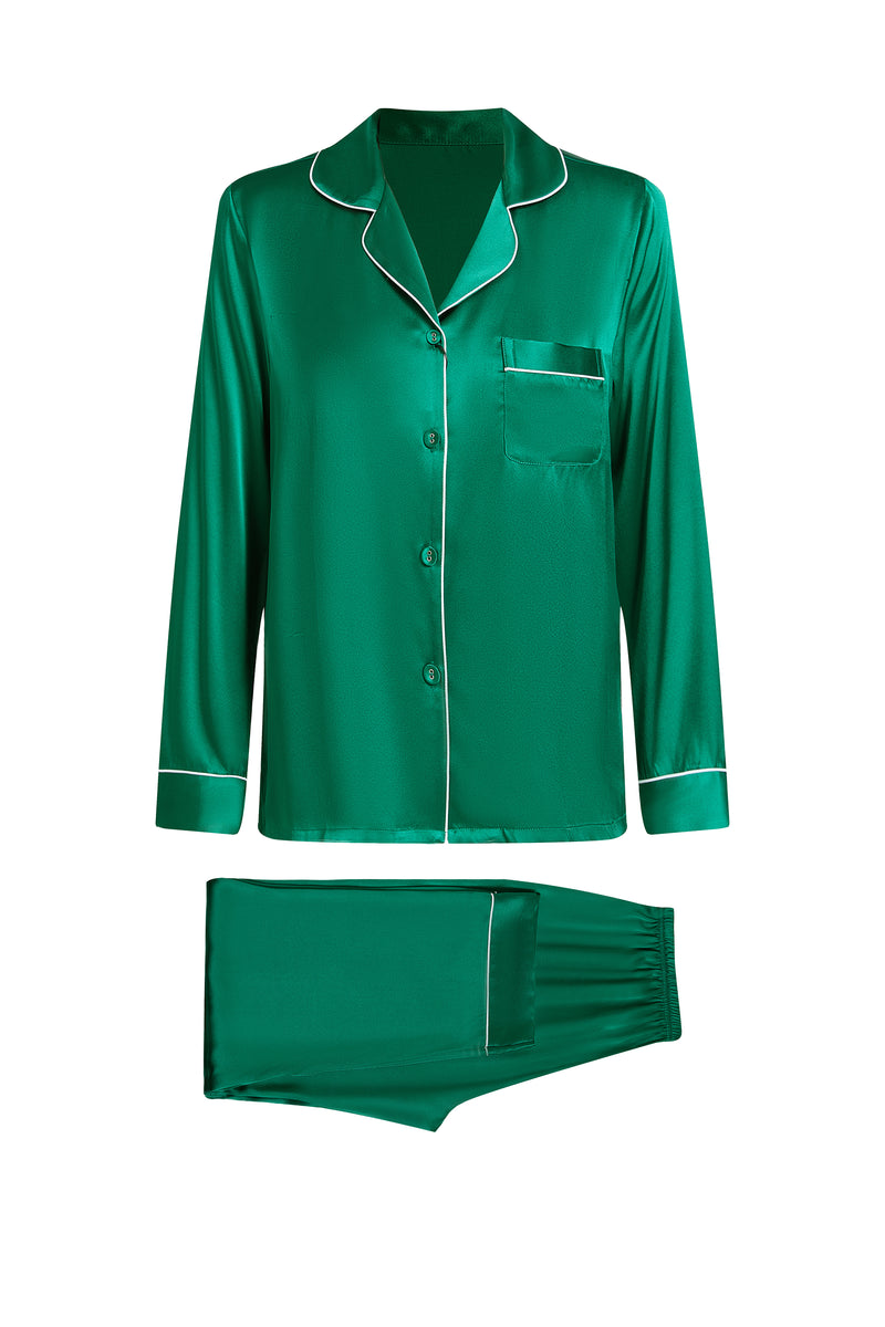 Viridian Lake Silk Pajama Set In Mulberry Silk - Viridian Depth