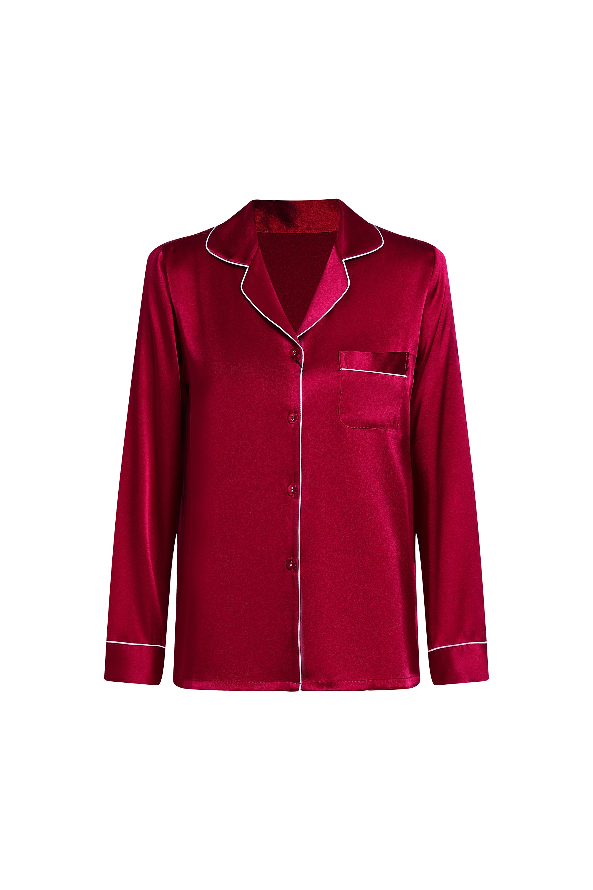 Crimson Maple Silk Pajama Set In Mulberry Silk - Mulled Wine