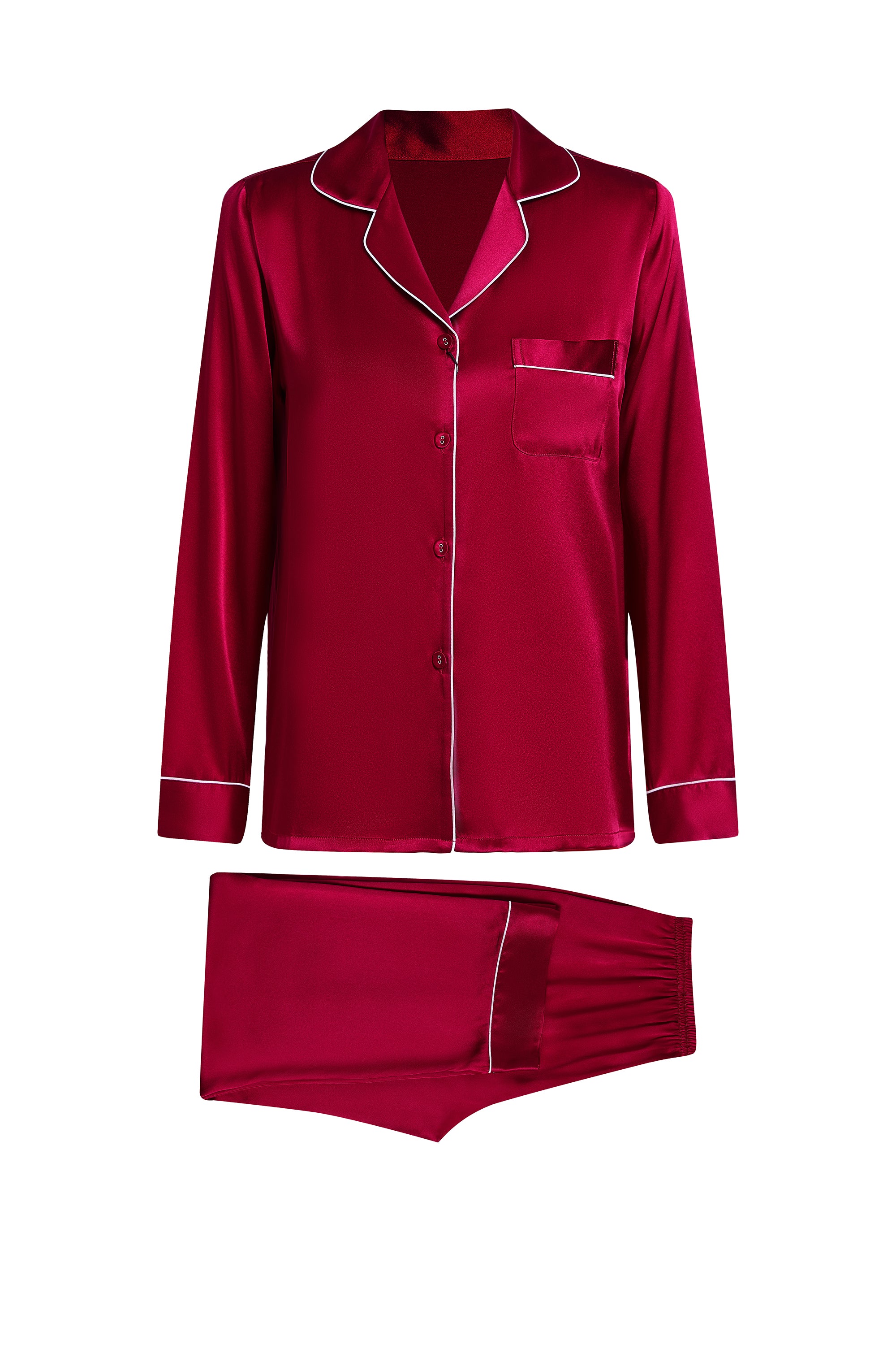 Crimson Maple Silk Pajama Set In Mulberry Silk - Mulled Wine