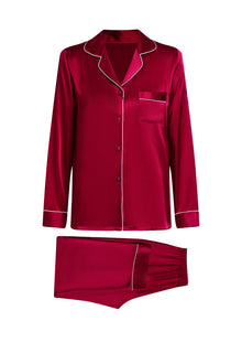 Crimson Maple Silk Pajama Set In Mulberry Silk - Mulled Wine