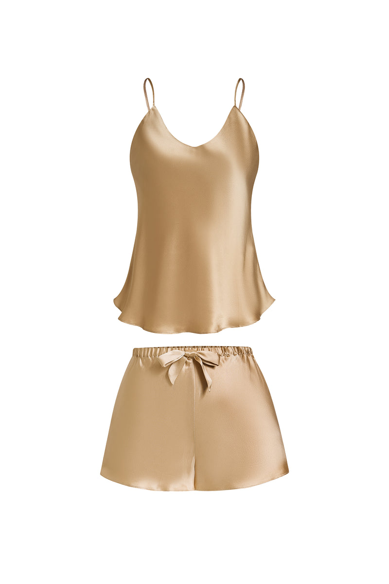 Wheat Shadows Cami and Shorts Set In Mulberry Silk - Amber Grain