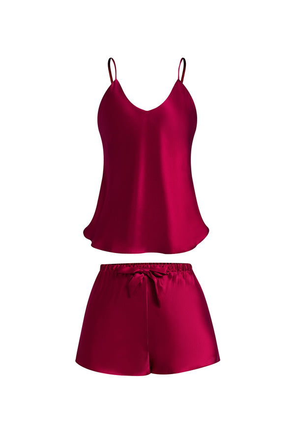 Crimson Maple Cami and Shorts Set In Mulberry Silk - Mulled Wine