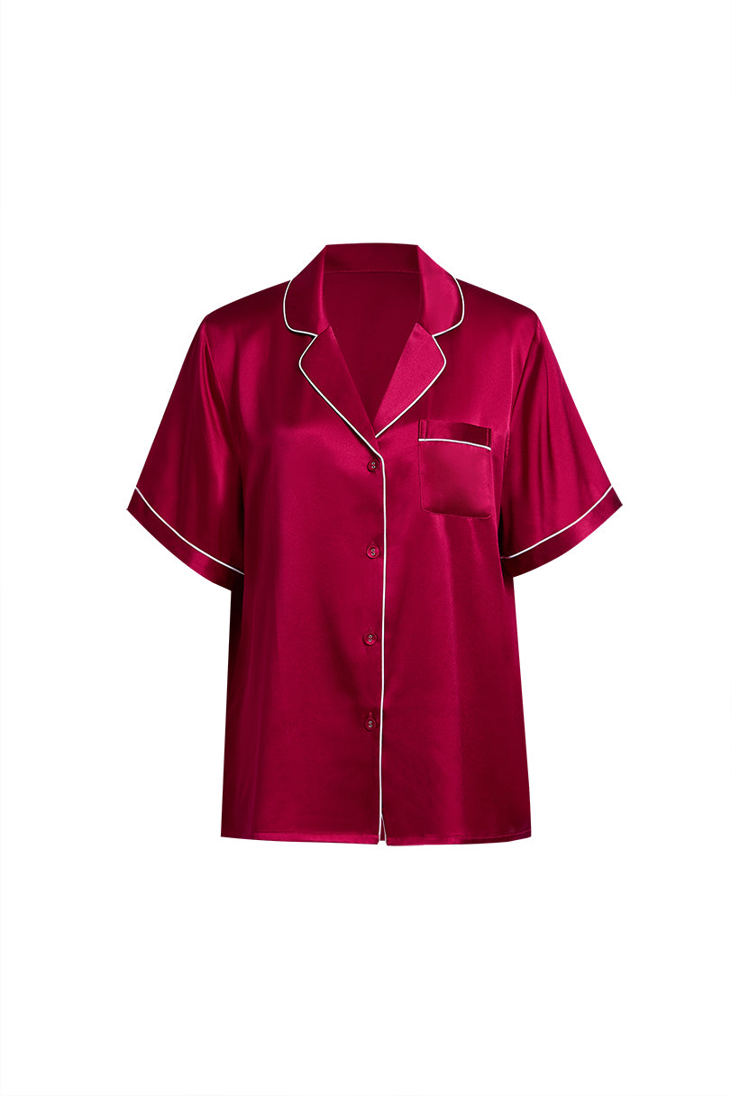 Crimson Maple Short Sleeve and Tap Pants Set In Mulberry Silk - Mulled Wine
